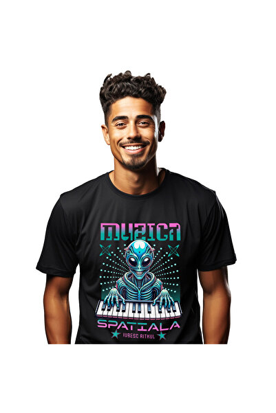 StoryGift Romania Tricou Barbati cu Extraterestru Vesel In Costum Spatial DJ ...