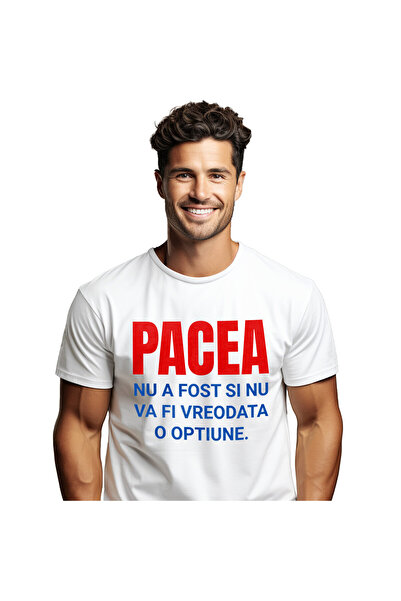 StoryGift Romania Tricou Barbati cu Design Colorat Albastru Rosu Pace Liniste...