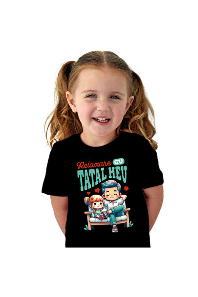 StoryGift Romania Tricou Copii cu Tata Si Fiica Pe Banca Familie Relaxare, Co...