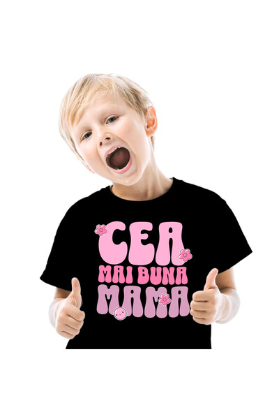 StoryGift Romania Tricou Copii cu Iubitorii De Familie Roz, Flori, Smiley Fac...