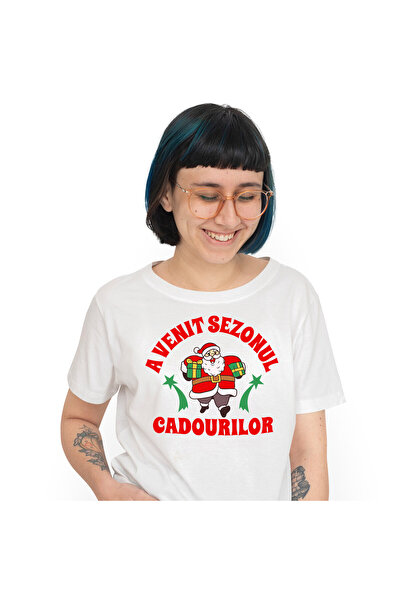 StoryGift Romania Tricou Femei cu Mos Craciun Vesel Si Gras Cu Cadouri colora...