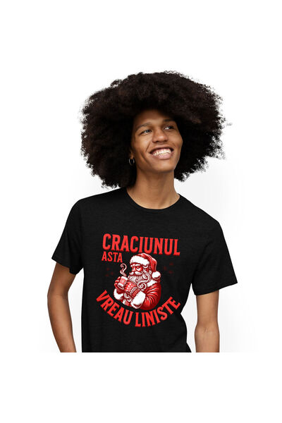 StoryGift Romania Tricou Barbati cu Mos craciun Cu Cana Fierbinte,Liniste, Re...
