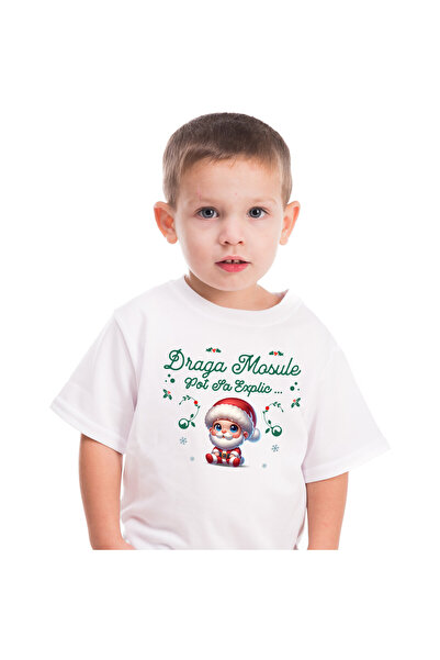StoryGift Romania Tricou Copii cu Bebe In Costum Mos Craciun Cu Barba Sarbatori Copii, Cadouri cu ,White_6ANI