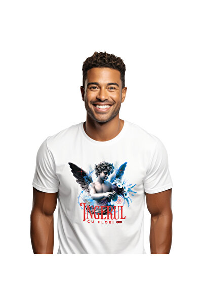 StoryGift Romania Tricou Barbati cu Copil Statuie Cui Aripi Buchet De Flori V...