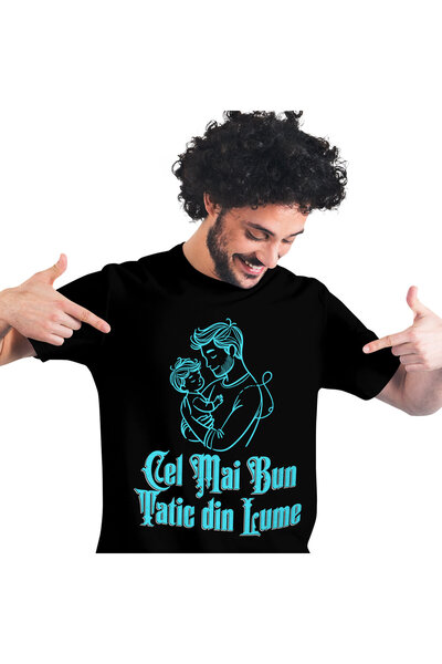 StoryGift Romania Men's T-shirt with Father and Child Silhouette Baby, Children, Family with Front Print, Black_XS