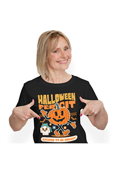 StoryGift Romania Tricou Femei cu Dovleac De Hallowen Vesel, Craniu Uman Cu P...