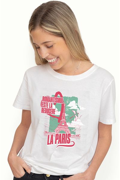 StoryGift Romania Tricou Femei Turnul Eiffel Paris orasul Iubirii Text Romantismul Este La Reduce WHT_M