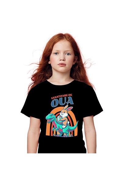 StoryGift Romania Tricou Copii cu Iepure Maro Cu ou Colorat Calarind Dinozaur T-rex Verde Paste cu,Black_10ANI