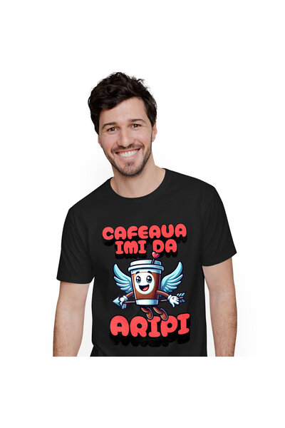 StoryGift Romania Tricou Barbati cu Pahar De Cafea Vesel Cu arip Si Sageata C...