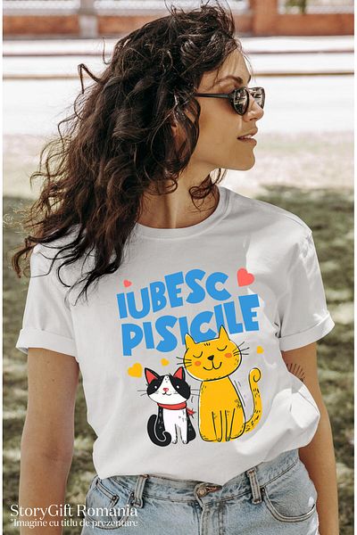 StoryGift Romania Women's T-Shirt with Portrait of Two Orange and Black Cats, Cats, Furry Animals, White_XS