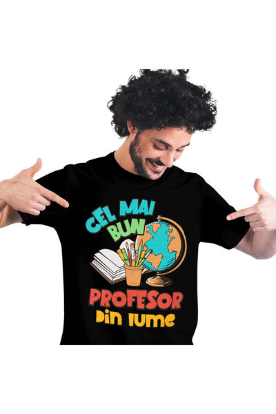 StoryGift Romania Tricou Barbati cu Rechizite Scolare Carte Glob Pamantesc Co...