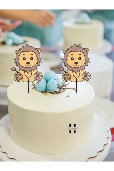 3D Craft Lion Figure Cake Topper Birthday Cake Topper Kids Cake Topper - 5 Pcs