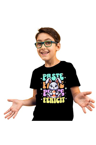 StoryGift Romania Tricou Copii cu Iepure De Paste Mov Vesel Cu Ou Colorat In Brate, sarbatori cu i,Black_10ANI