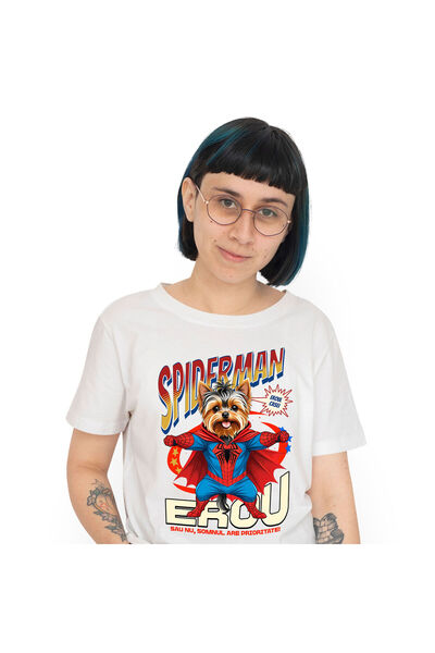 StoryGift Romania Tricou Femei cu Yorkshire Terrier Caine In Costum de Spider...