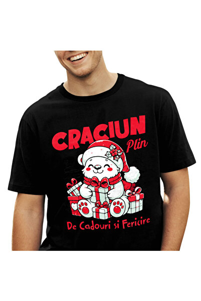 StoryGift Romania Tricou Barbati cu Urs Alb Vesel Cu Cadouri Colorate, Copii,...