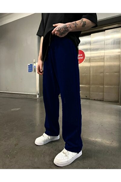 THE WHITE Pantaloni de trening largi pentru bărbați, cu picior drept, albastr...