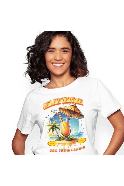 StoryGift Romania Women's T-shirt with Elegant Glass of Fresh Oranges on the Sand Tropical Beach, Cow, White_S