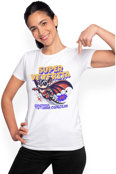 StoryGift Romania Tricou Femei Super veverita-campioana tuturor copacilor, cu imprimeu pe Fata, 1 WHT_M