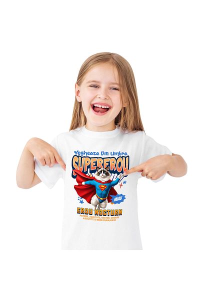 StoryGift Romania Tricou Copii cu Animal Lenes Gras Alergand Maratonist Incet Haios Supereroi Pers,White_6ANI