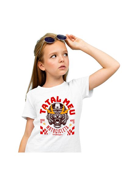 StoryGift Romania Children's T-shirt with Angry Tiger with Helmet Long Fangs Motorcycle Family, White_10 YEARS