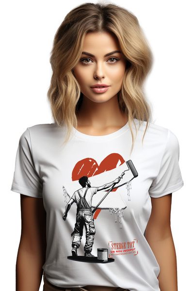 StoryGift Romania Tricou Femei Zugrav stergand inima dezamagit dragoste toxica cu imprimeu pe Fat WHT_M