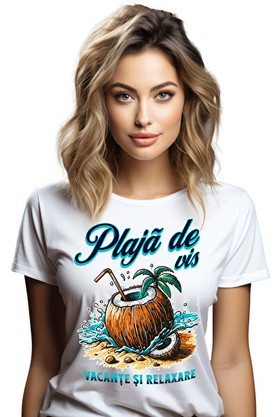 StoryGift Romania Tricou Femei Plaja de vis, vacante si relaxare nuca de coco...