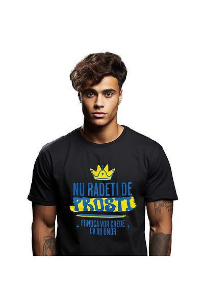 StoryGift Romania Tricou Barbati cu Coroana Regala Galbena Gluma, Prostire, Umor, Sarcasm cu impri,Black_XS