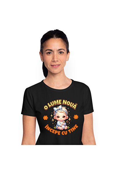 StoryGift Romania Tricou Femei cu Copil Bebe Fata Cu Funda, Familie Nou-Nascu...