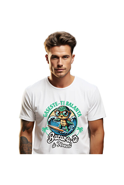 StoryGift Romania Tricou Barbati cu Broasca Testoasa Pe Placa De Surff Val Di...