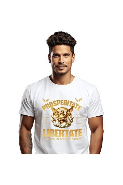 StoryGift Romania Tricou Barbati cu Statuie Greceasca Cu Aripi Din Aur, Porum...