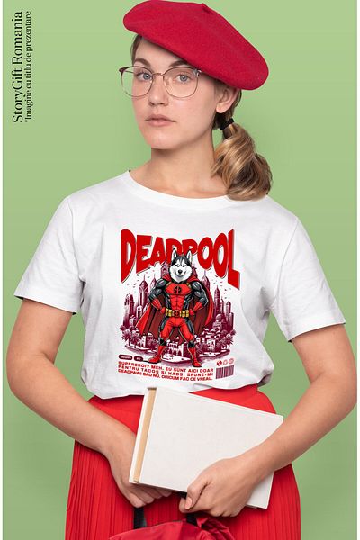 StoryGift Romania Tricou Femei cu Pisica Motan Gri Cu Manusi Si Echipament Rosu Box Supereroi Pers,White_S