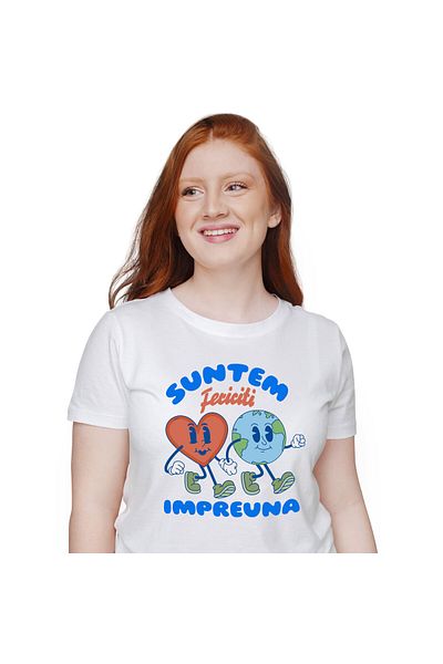 StoryGift Romania Tricou Femei cu Inima Si Planeta Pamant Cuplu Prietenie Dragoste Cuplu cu imprim,White_S