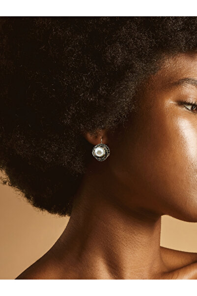 FAYRA ACCESSORIES Black Diamond i Taşlı Inci Sallantılı Küpe