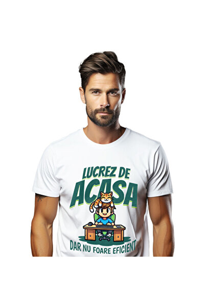 StoryGift Romania Tricou Barbati cu Baiat La bIrou Vesel Cu Pisica Portocalie...