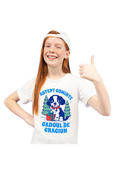 StoryGift Romania Tricou Copii cu Caine Vesel Langa Bradul De Craciun Cadou R...