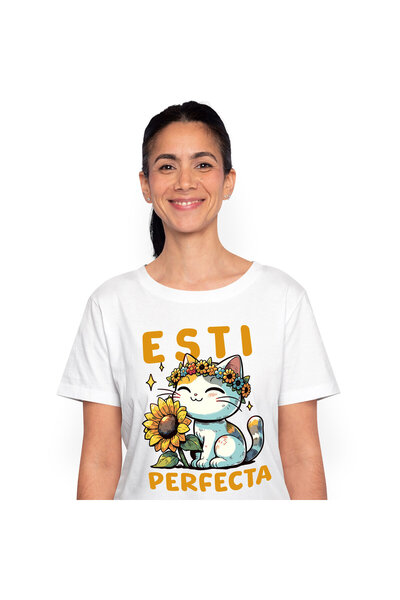 StoryGift Romania Tricou Femei cu Pisica Vesela Cu Coroana De Flori Floarea S...