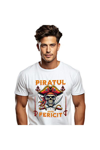 StoryGift Romania Tricou Barbati cu Portret Craniu Uman Pirat Cu Palarie Si s...