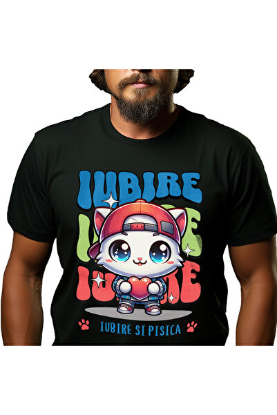 StoryGift Romania Tricou Barbati cu Pisica Alba Stil Gangster Cu Palarie Rosi...