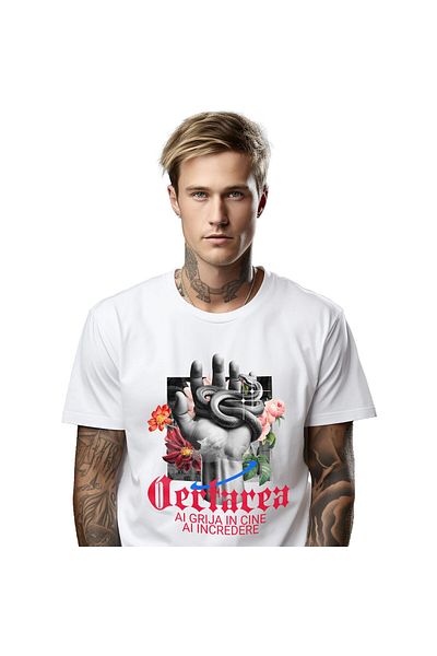 StoryGift Romania Men's T-Shirt with Human Hand Dangerous Snake Colorful Flowers Plants Motivational,White_XL