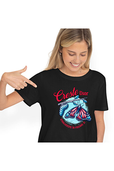 StoryGift Romania Tricou Femei cu Inspirational Fluture Colorat Pe Creanga Si...