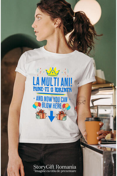 StoryGift Romania Tricou Femei cu Design Colorat Coroana Regala Cadouri Baloane Colorate Dorinta V,White_L