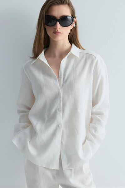 Suud Collection White 100% Linen Nora Shirt
