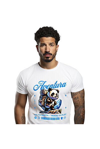 StoryGift Romania Tricou Barbati cu Urs Panda Cu Rucsac Imens Pe Munte, Natur...