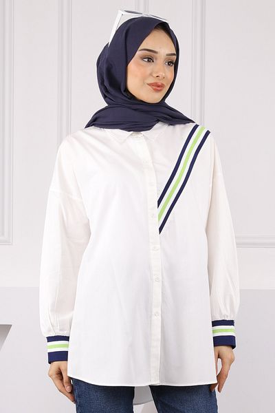 İmajButik Ecru Color Blocked Shirt