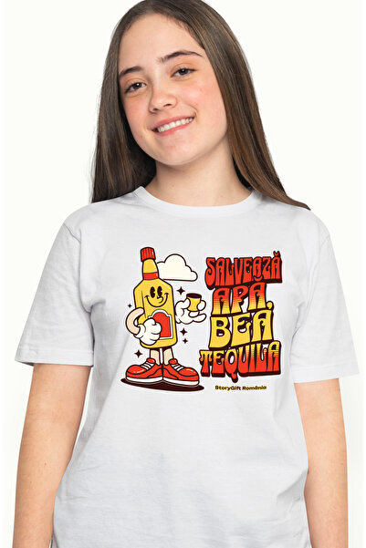 StoryGift Romania Tricou Femei Salveaza Apa, Bea Tequila sticla fericita haio...