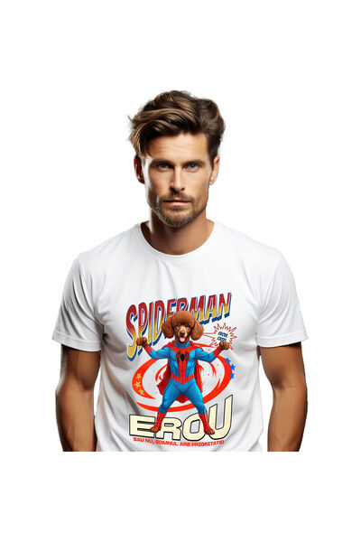 StoryGift Romania Tricou Barbati cu Pudel / Poodle Caine In Costum de SpiderM...