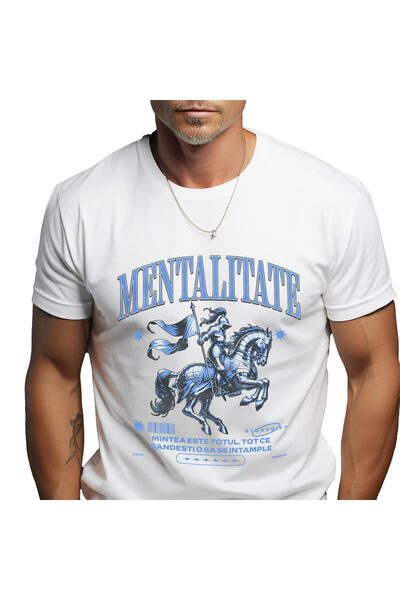 StoryGift Romania Tricou Barbati cu Cavaler Cu Steag Si armura Calarid Armasa...