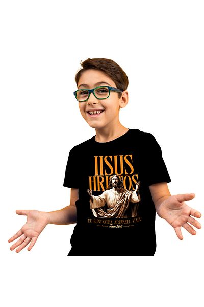 StoryGift Romania Tricou Copii cu Iisus Hristos Statuie Rugandu-se La cer Dumnezeu Religie paste S,Black_12ANI