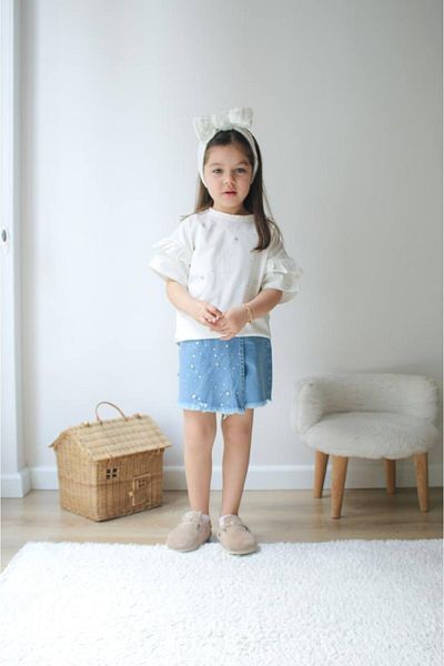 MİNİKO KİDS Girl's Stone Tee Shirt Denim Shorts Skirt Suit