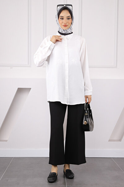 İmajButik Ecru Sequin Embroidered Shirt